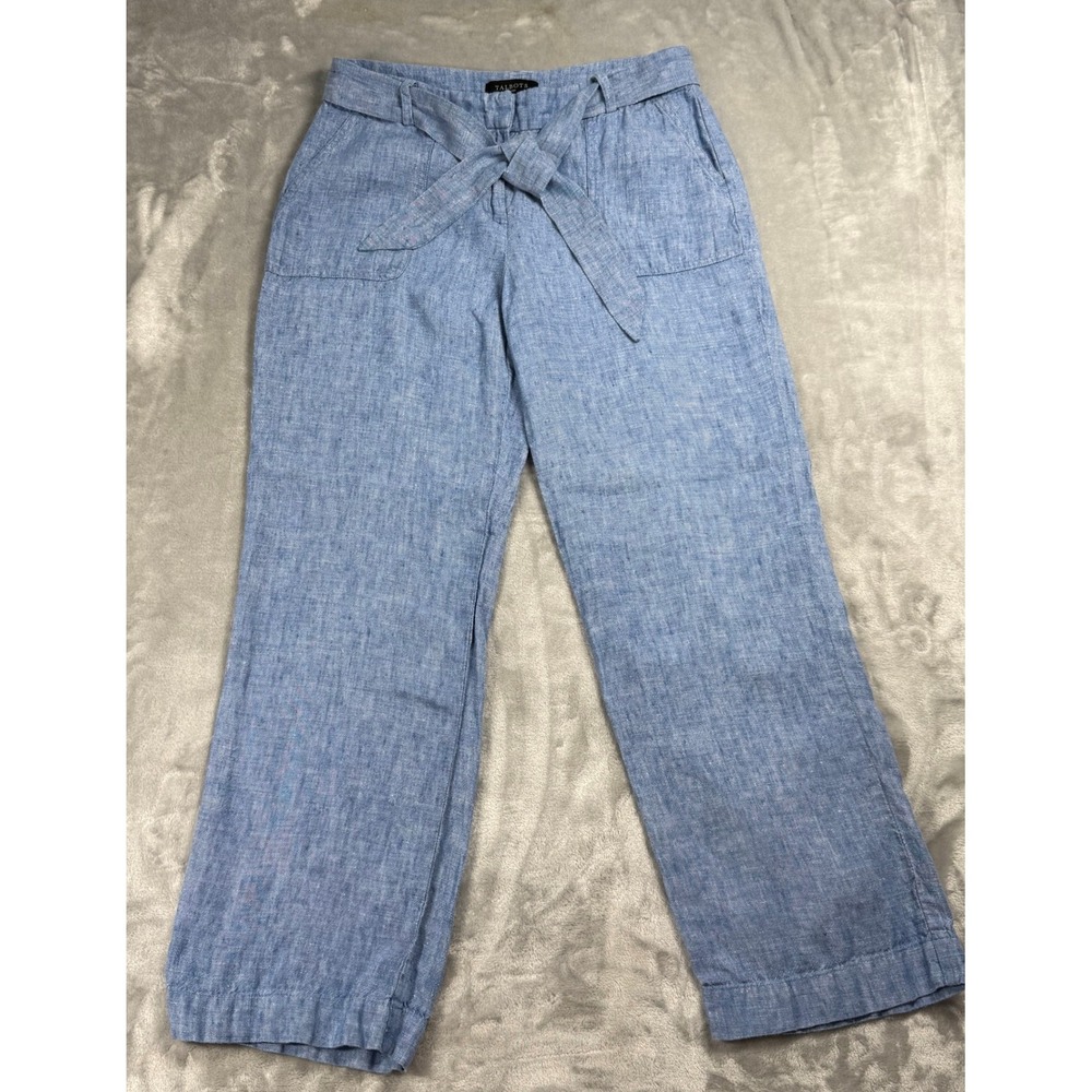 Talbots Size 6P Chambray 100% Linen Wide Leg Trousers Coastal Grandma Luxury